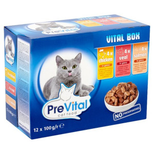 Hrana Umeda Pentru Pisici, Prevital Vital Box, Cu Pui/Vitel/Somon, 12x100 g	