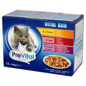 Hrana Umeda Pentru Pisici, Prevital Vital Box, Cu Pui/Vita/Iepure/Curcan, 12x100 g	