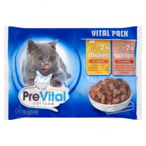 Hrana Umeda Pentru Pisici, Prevital Vital Pack, Cu Pui Si Somon In Sos, 4x100 g	