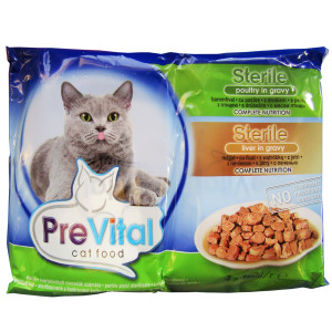 Hrana Umeda Pentru Pisici, Prevital Sterile, Pasare Si Ficat In Sos, 4x100 g	
