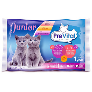 Hrana Umeda Pentru Pisici, Prevital Junior, Cu Miel/Curcan Si Somon/Pastrav, 4x100 g	