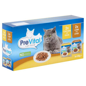 Hrana Umeda Pentru Pisici, Prevital, Cu Miel/Ficat/Pui/Rata, 4x100 g