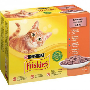 Hrana Umeda Pentru Pisici Friskies, Cu Pui/Rata/Somon/Curcan, 12x85 g