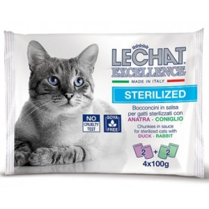 Hrana Umeda Pentru Pisici, LeChat Excellence Steril, Cu Rata/Iepure In Sos, 4x100 g	