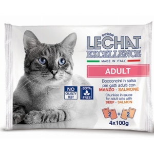 Hrana Umeda Pentru Pisici, LeChat Excellence Adult, Cu Vita/Somon In Sos, 4x100 g	
