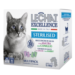 Hrana Umeda Pentru Pisici, LeChat Excellence Steril, Multipack, Cu Rata/Iepure, 12x100 g 