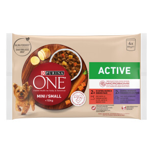 Hrana Umeda Pentru Caini, One Mini/Small Adult Active, Vita/Rata, 4x85 g