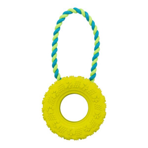 Jucarie Pentru Caini, Anvelopa Pe Sfoara, 15 cm/31 cm, Lime, 33702
