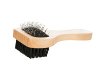 L(-22%)Perie Tesala Dubla Soft, Maner Lemn/Peri Metalici Si Sintetici, 6x13 cm, 2359